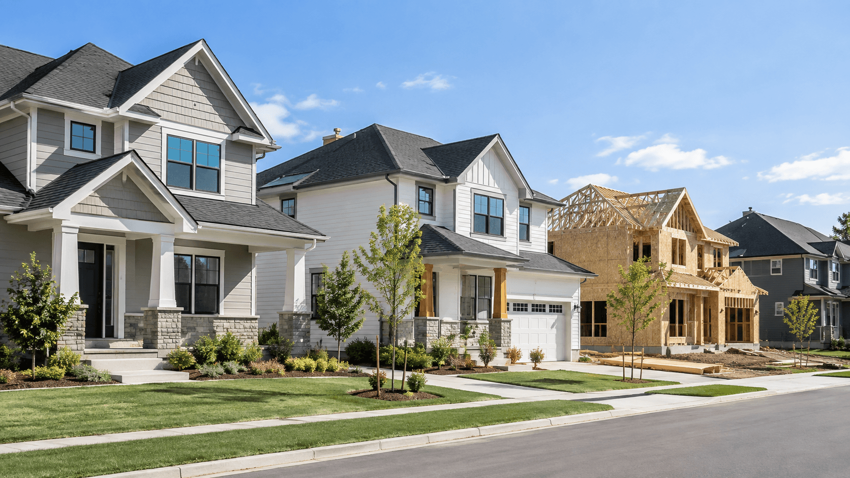 Illustrative neighborhood with finished and in-progress homes