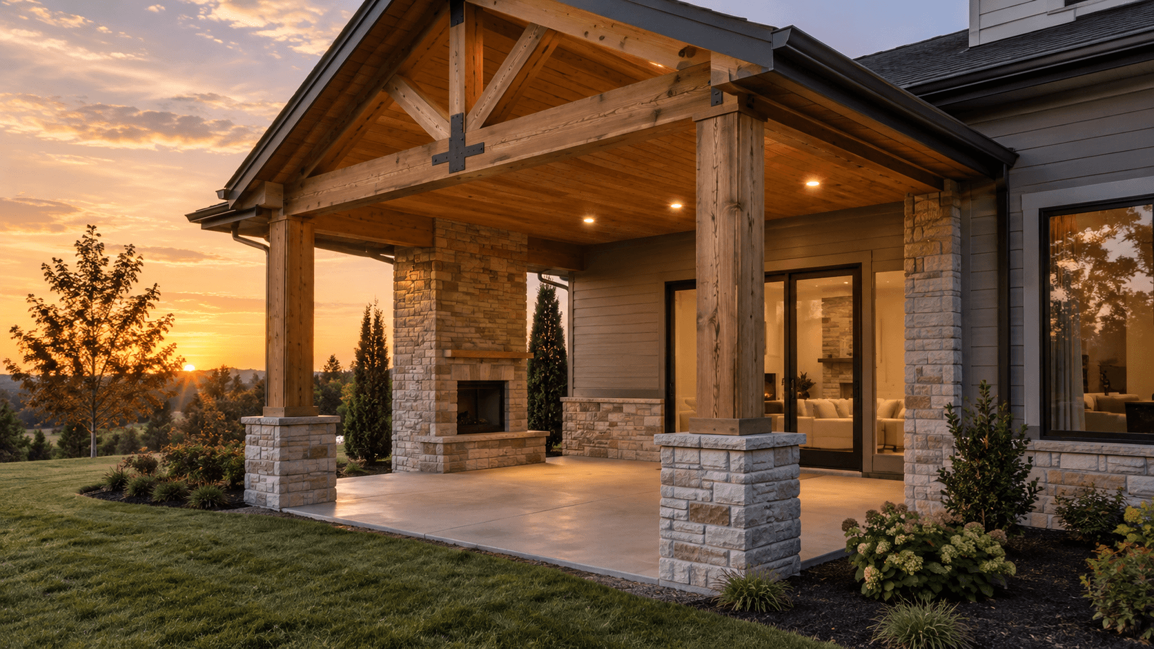 Illustrative covered patio on a finished residence